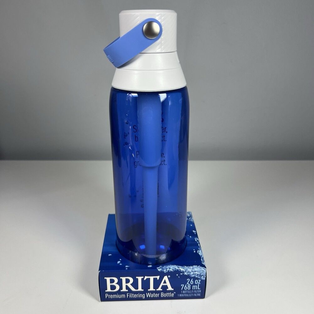 Brita Premium 26 oz Filtering Water Bottle with 1 Filter Durable BPA Free Blue